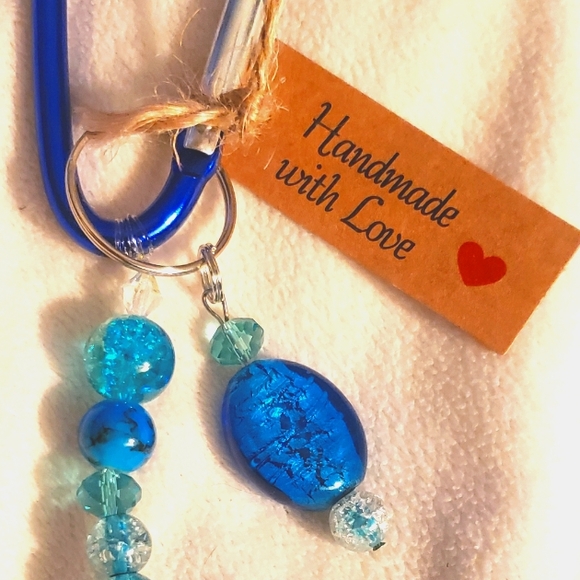 Lovely Blue Beaded Hand Crafted Keychain - Picture 2 of 7